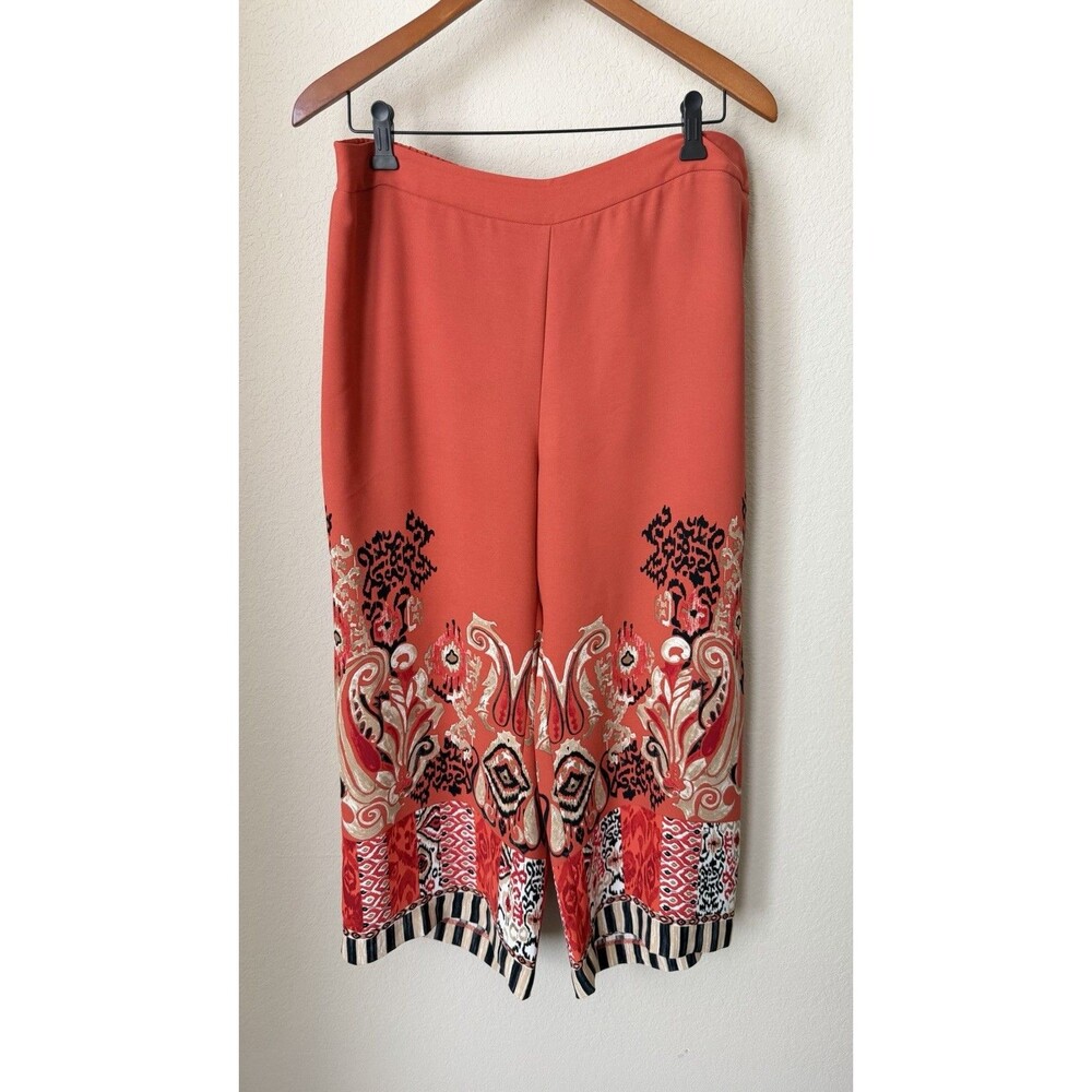 Chico's Women's Size 2 (12) Orange Mix Print Wide Leg Crop Pull-On Pants